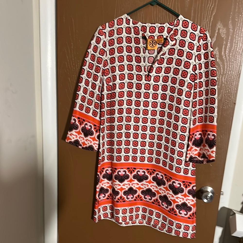 Tory Burch Red and Orange Geometric Dress